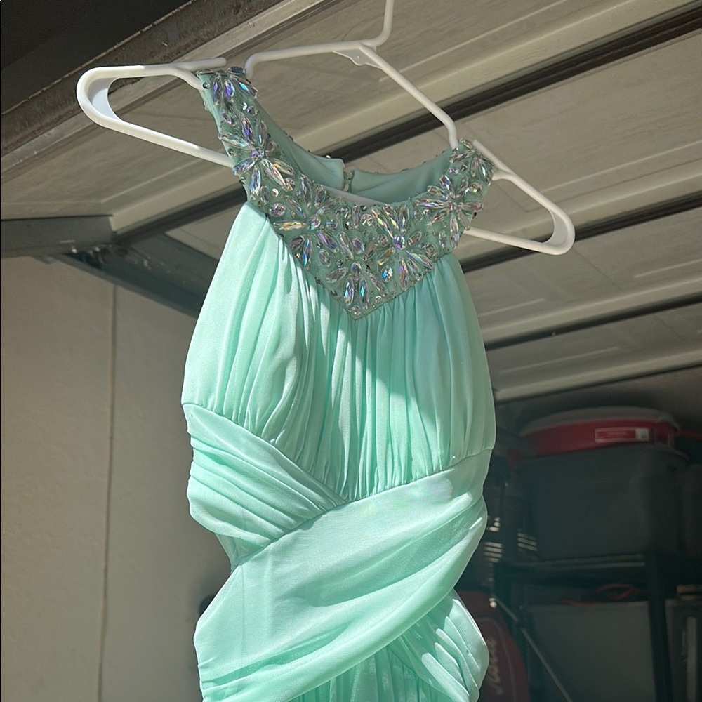 B Darlin Mint Green Dress with Silver Embellishments